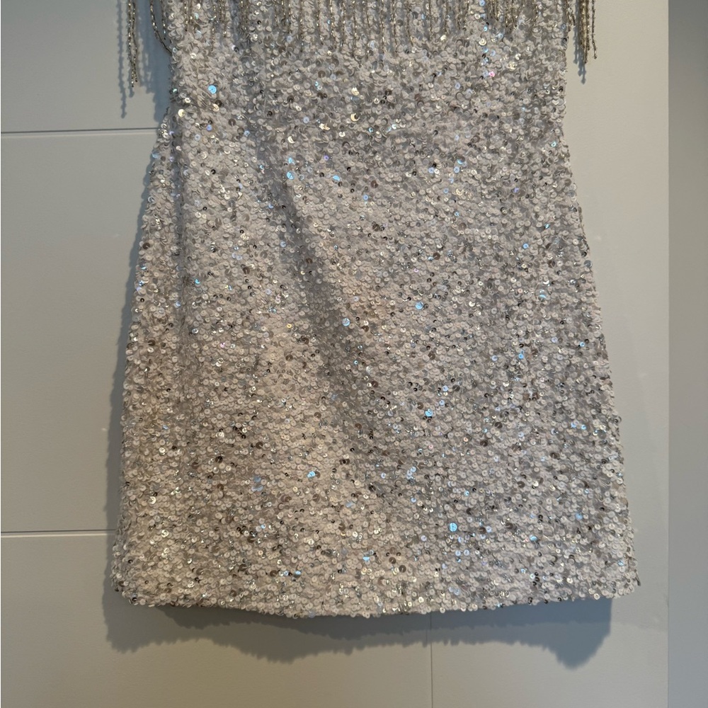 Retrofete White Sequin Dress with Fringe - Picture 5 of 7